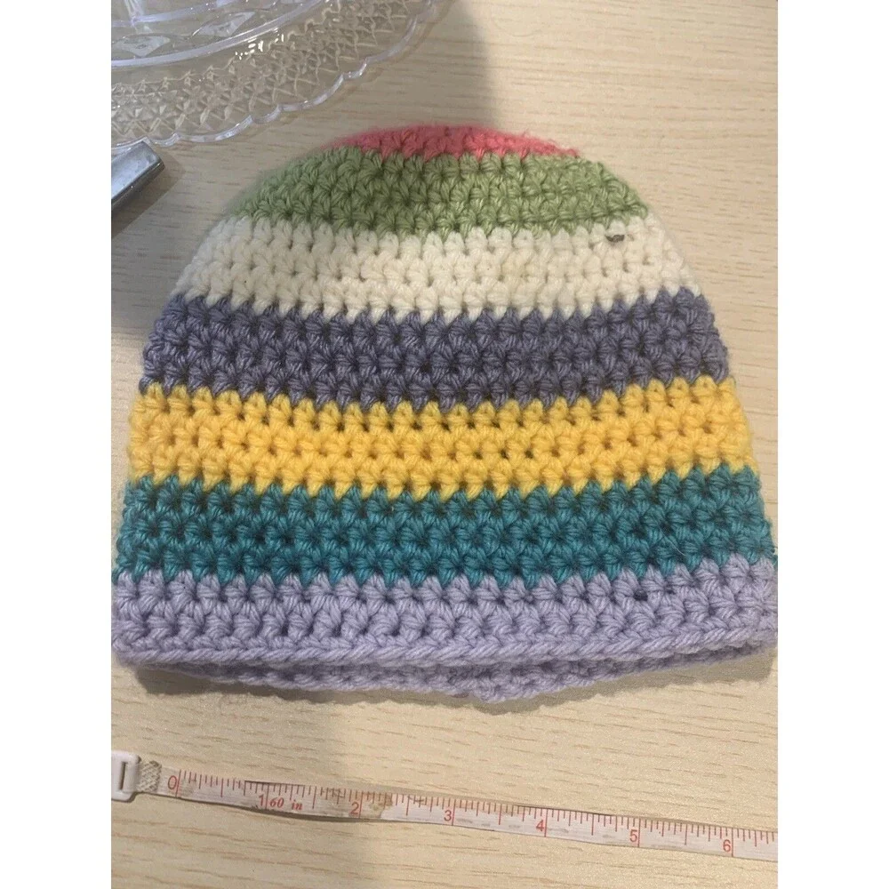 Handmade Baby Knit Beanie rainbow colors and buttons Unisex Beanie One size